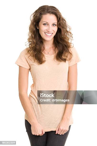 Happy Young Woman Portrait Stock Photo - Download Image Now - Smiling, White Background, Women