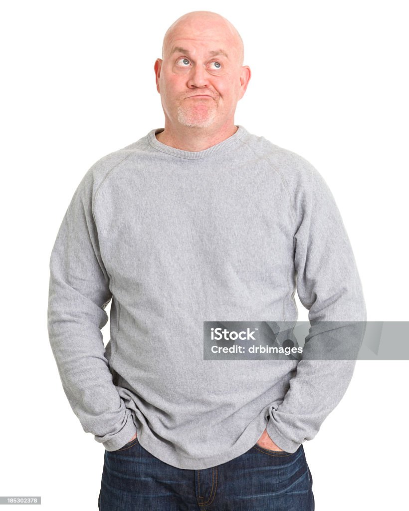 Thinking Uncertain Man Looking Up Portrait of a mature man on a white background. http://s3.amazonaws.com/drbimages/m/cc2.jpg Men Stock Photo
