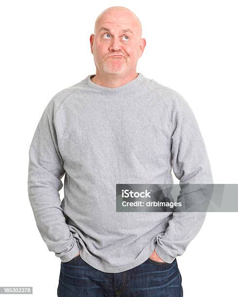 Thinking Uncertain Man Looking Up Stock Photo - Download Image Now - Men, Only Men, Looking Up