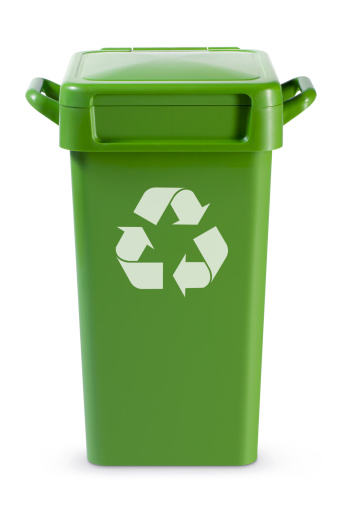 Recycling bins in a modern city