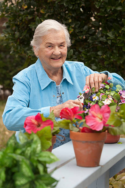 istock Elderly Woman and Flowers 185302766