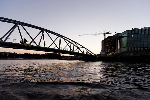 istock Modern bicycle bridge at dusk, Amsterdam, The Netherlands 185302986