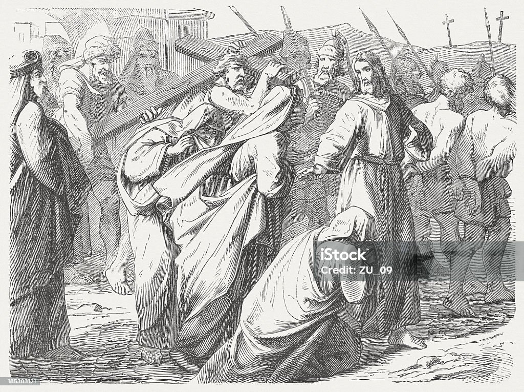 Strada crocevia (Luke 23, 26-28), pubblicato 1877 - Illustrazione stock royalty-free di Calvario - Gerusalemme