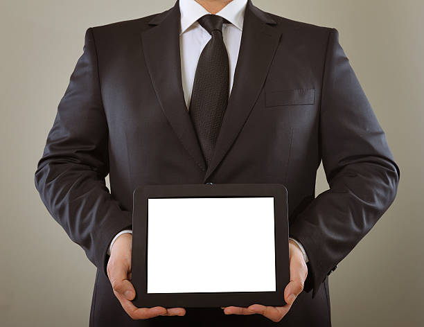 istock Businessman holding blank digital tablet 185303157