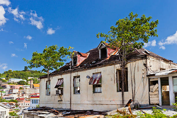 Building of St. George's, Grenada W.I. Colonial building damaged by Hurricane Ivan, which in 2004 caused widespread damage across the Caribbean, particularly the island of Grenada. St. George's, Grenada W.I. Canon EOS 5D Mark II hurricane ivan stock pictures, royalty-free photos & images
