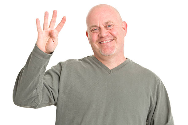 istock Happy Man Shows 4 Fingers 185304506