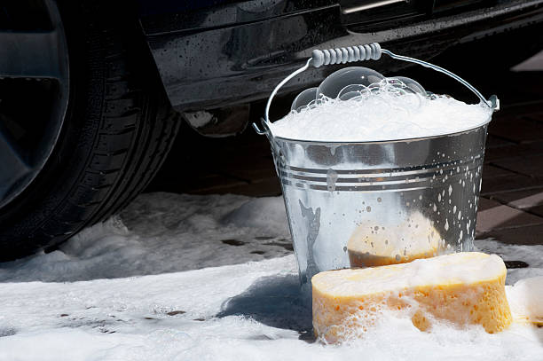 Car wash Bucket and sponge ready for car wash bucket and sponge stock pictures, royalty-free photos & images