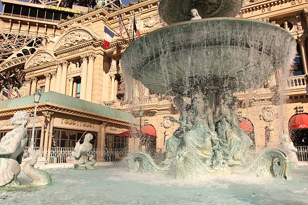 LAS VEGAS, THE USA, 17 October 2023: Fountain of Bellagio lighting up at night on Las Vegas boulevard in Las Vegas, Nevada