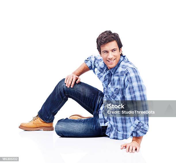 Happy Young Man Stock Photo - Download Image Now - Men, Flooring, Sitting