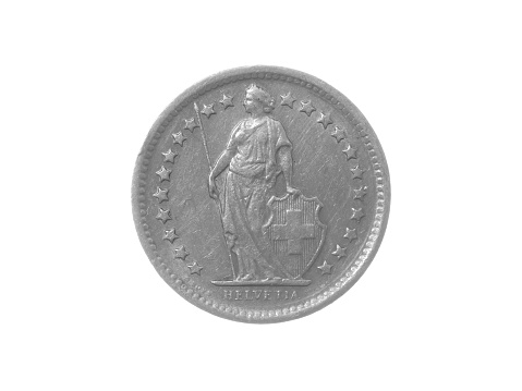 half a Swiss franc coin, hard currency