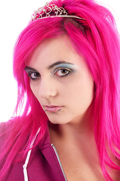 istock Pink haired model in tiara and hoody. 185305562