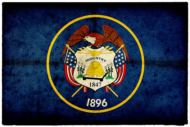 istock Grunge Utah flag on rough edged old postcard 185305581