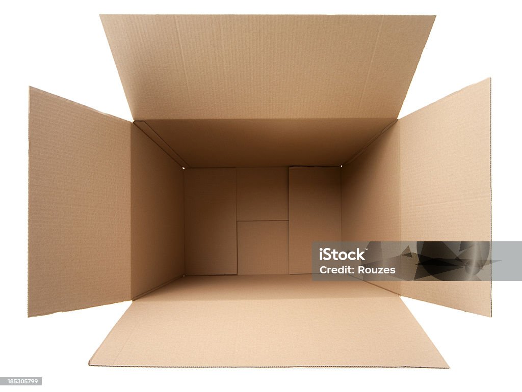 Open cardboard box top view of an empty cardboard box on white background Box - Container Stock Photo