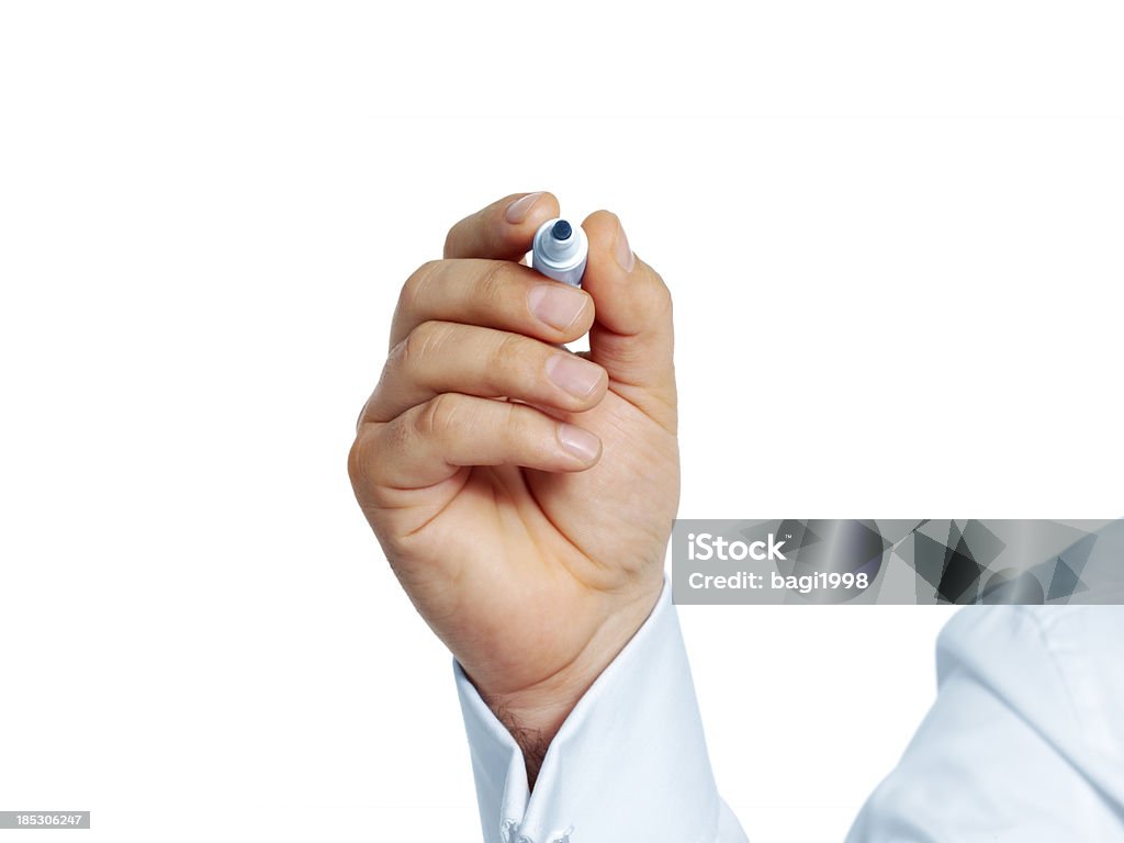 Mano con penna isolato su sfondo bianco-XXXLarge - Foto stock royalty-free di Monitor