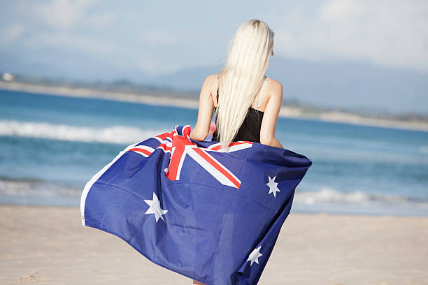 istock Walking on the Beach With Australian Flag 185306849