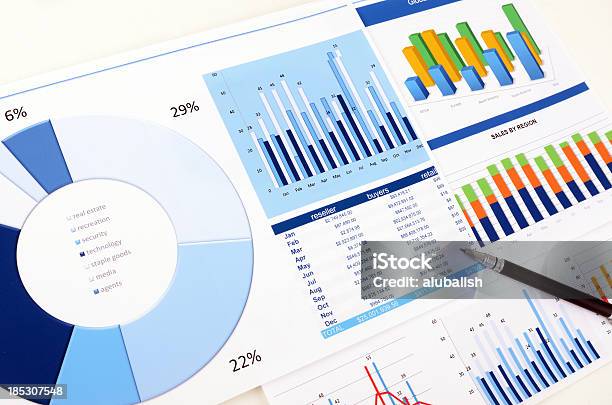 그래프와 차트는 재정 보고서에 대한 스톡 사진 및 기타 이미지 - 재정 보고서, 체크리스트, 그래프