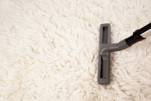 Vacuum cleaner nozzle on shag carpet.  Great copy space.