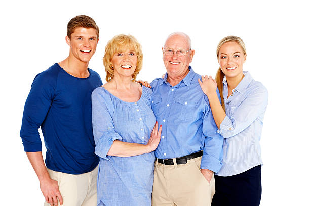istock Happy family smiling on white background 185308376
