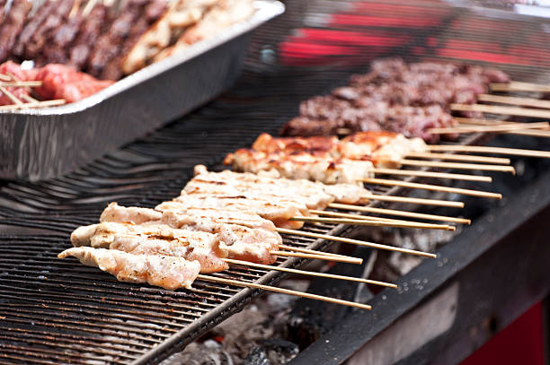 istock Chicken, chorizo and Beef Steak skewers 185308460