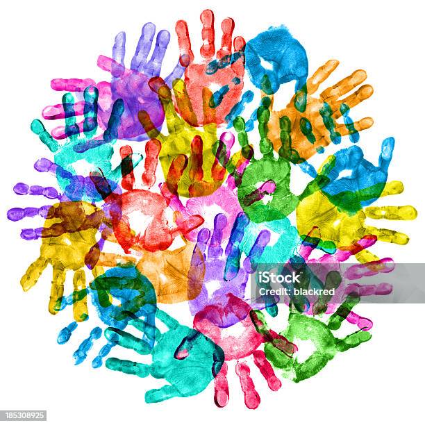 Colorful Children Hand Prints Stock Photo - Download Image Now - Handprint, Multi Colored, Paint