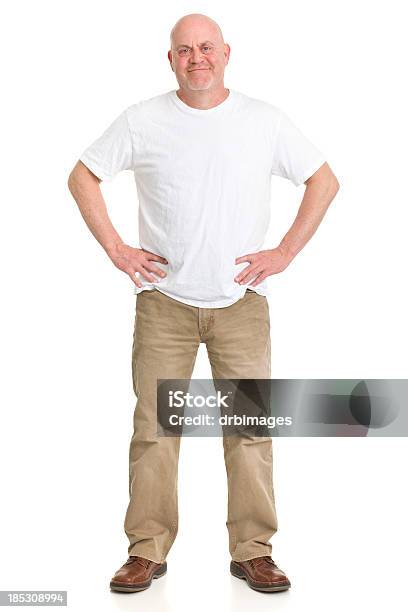 Content Mature Man Full Length Portrait Stock Photo - Download Image Now - Men, T-Shirt, Full Length