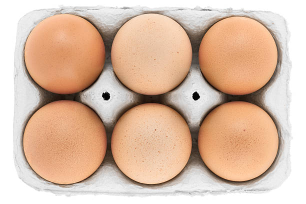 Half dozen eggs on carton Six chicken brown eggs on carton from directly aboveRelated pictures: egg carton stock pictures, royalty-free photos & images