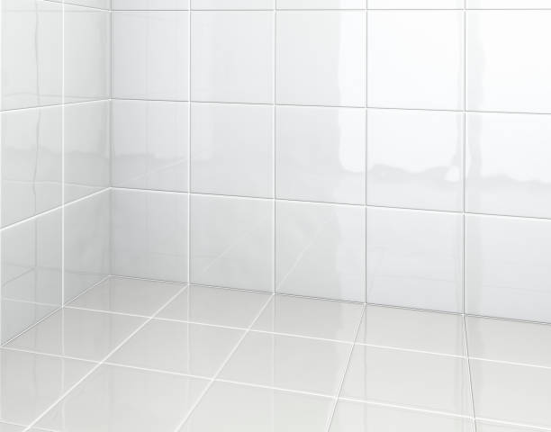 bagno con piastrelle bianche - tiled floor tile floor clean foto e immagini stock