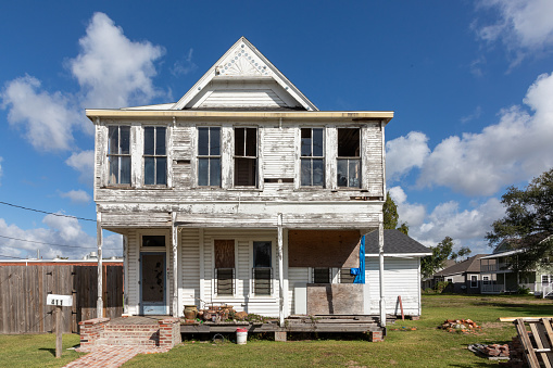 Lake Charles, USA - October 28, 2023: old wooden mansions or villas in historic victorian style in Lake Charles, USA.