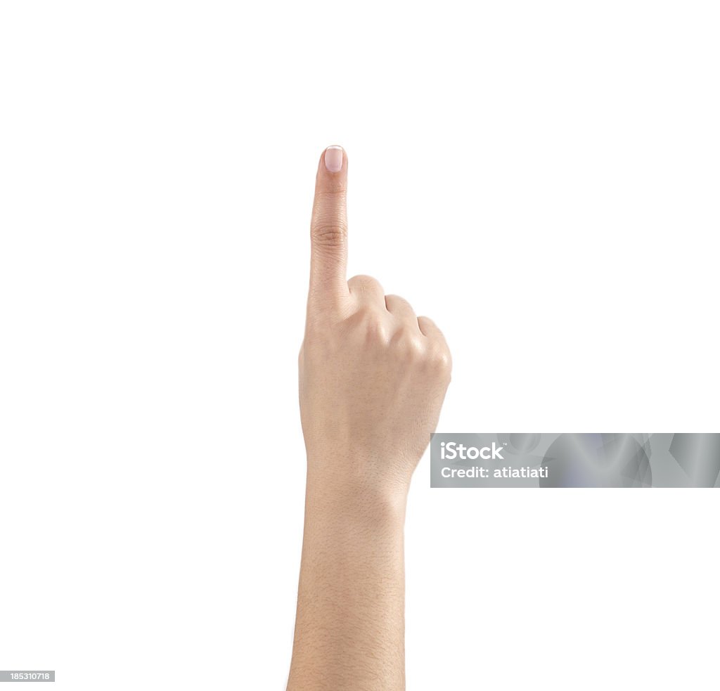 woman hand pressing touchscreen Finger Stock Photo