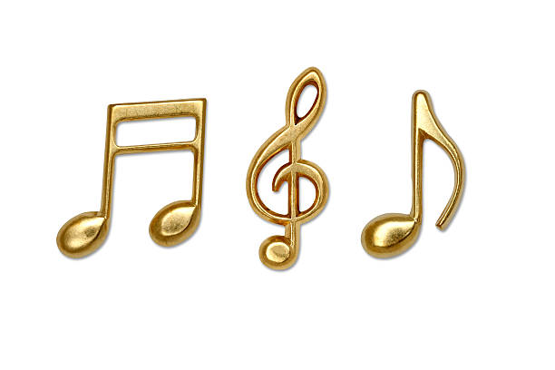 Music note Gold Metallic music note. musical note photos stock pictures, royalty-free photos & images