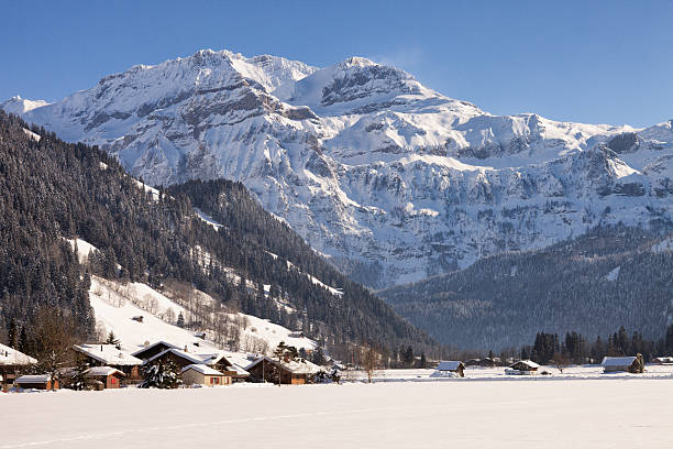 panorama da tarde, wildstrubel montanha, lenk - wildstrubel imagens e fotografias de stock