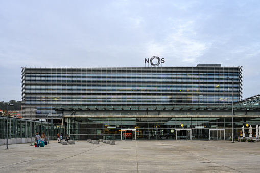 Porto, Portugal - Nov 7, 2023: The new Campanha Railway Station under cloudy sky.