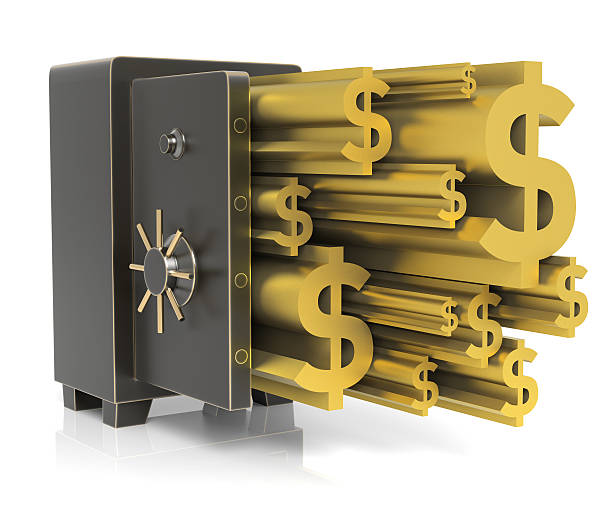 istock Gold Dollar signs flowing out safe 185311463