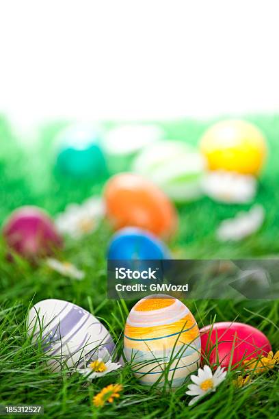 Красочные Пасхальные Яйца На Зеленой Траве Оформленные — стоковые фотографии и другие картинки Без людей