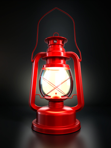 Red lit lantern standing on black reflective surfaceSimilar: