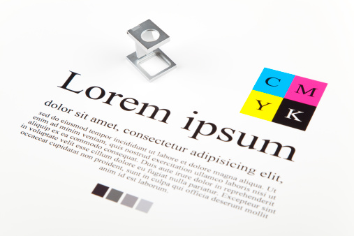 CMYK color guide and lorem ipsum text