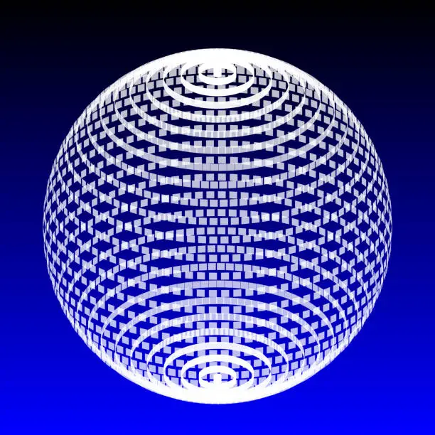 Vector illustration of Abstract spherical 3d shape made of solid squares with perspective