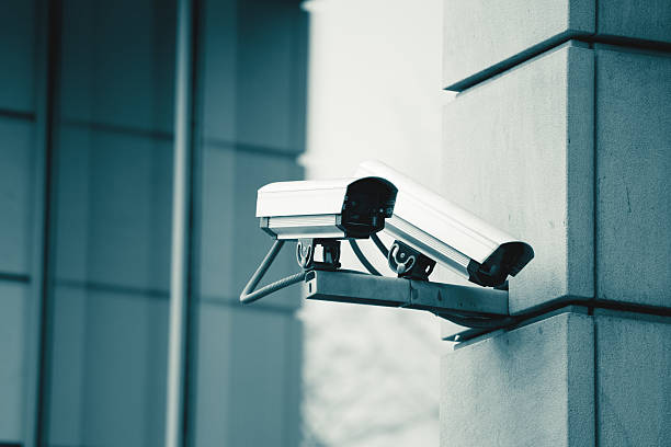 CCTV Security Surveillance Camera Surveillance cameras of a bank big brother orwellian concept photos stock pictures, royalty-free photos & images