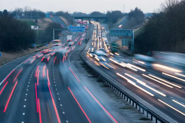 Heavy traffic on the M6 motorway in North West England