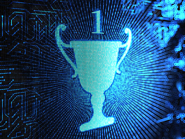 istock Trophy cup of first position in blue abstract background 185317823