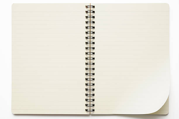 aislado fotografía de abrir cuaderno con espiral sobre fondo blanco - file open paper document fotografías e imágenes de stock
