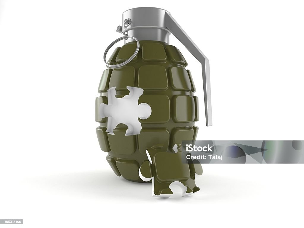 War solution Grenade with puzzle part isolated on white background Army Stock Photo