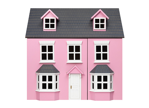 pink toy house on white