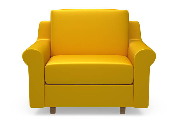 Yellow 3d armchair on white background Armchair leather cushion stock pictures, royalty-free photos & images