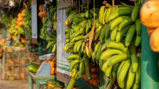 Produce delivery van in Costa Rica with plantains, peach palms, pineapples and melons.