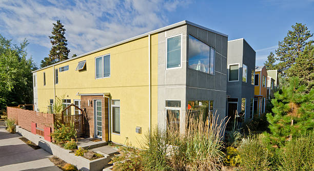 istock Long two story house 185319156