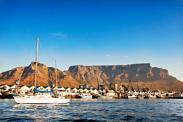istock Cape Town's iconic Table Mountain and yacht basin from sea 185319648