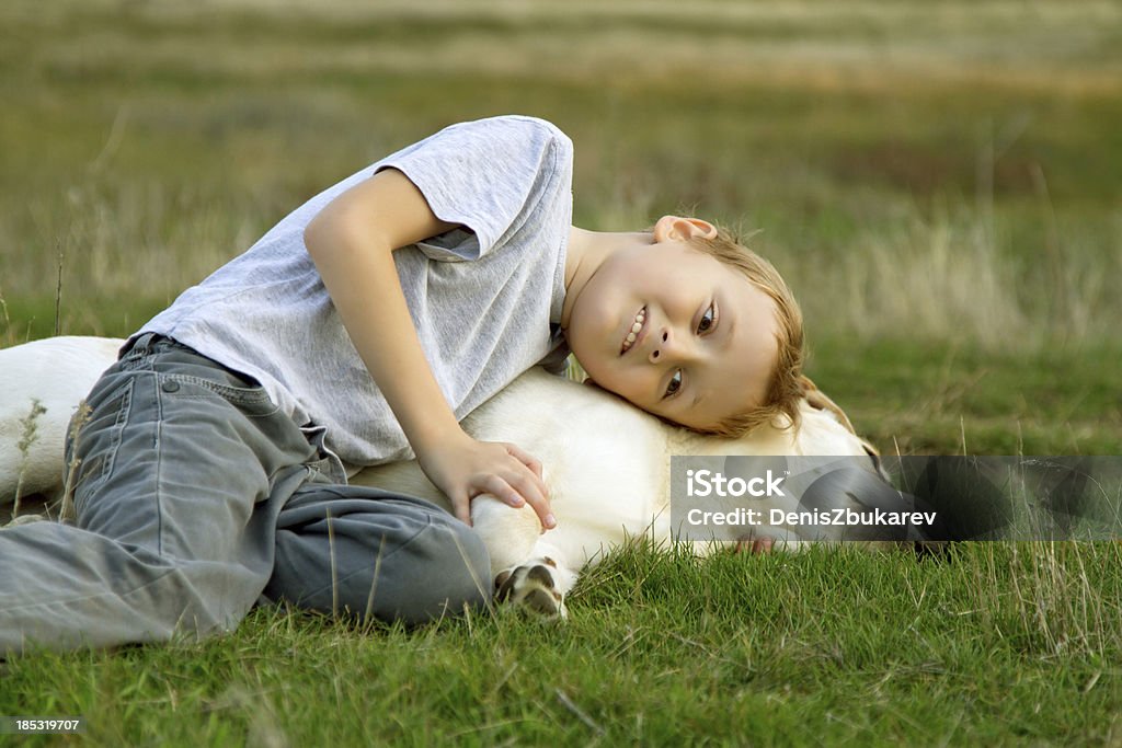 child and dog Affectionate Stock Photo