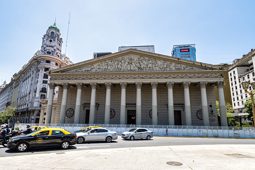 August 1, 2018 - La Havana, Cuba: Cityscape with american red vintage car on the main street in Havana City Cuba