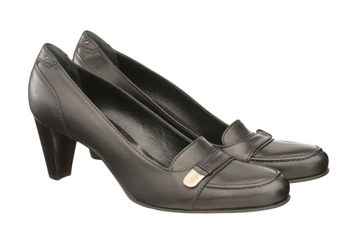 Black leather woman shoes